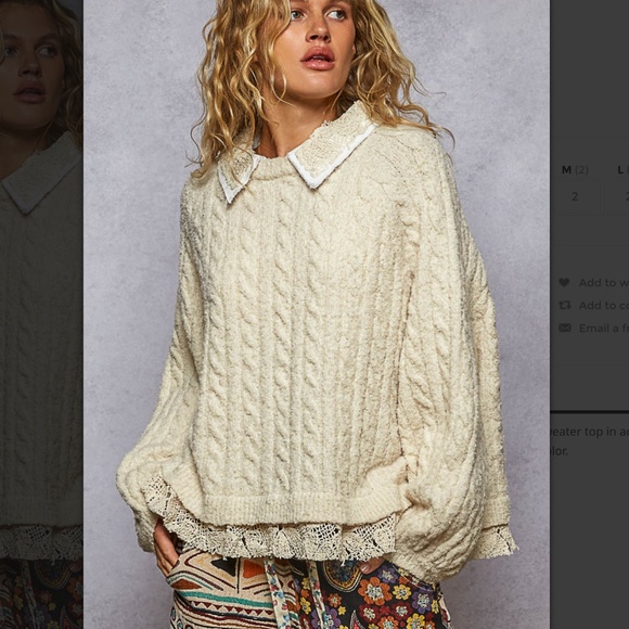 POL “ Auckland “ POL Collared Neck Sweater with Crochet Detail 27 - Picture 1 of 7